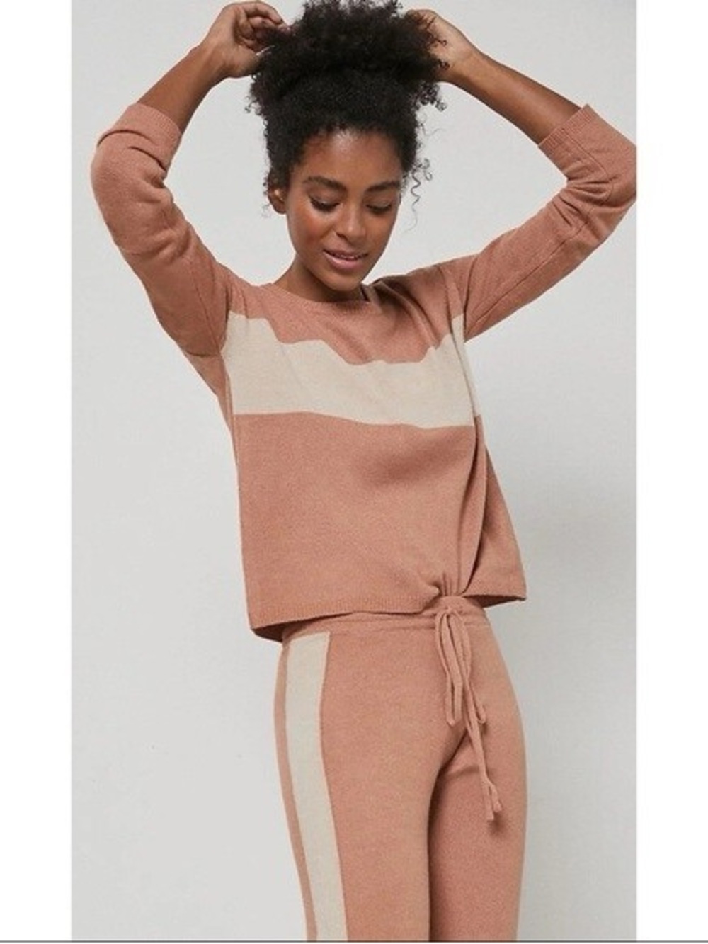 Anthropologie Saturday Sunday Sweater and Jogger Set-Rust/ Cream Stripe-like new